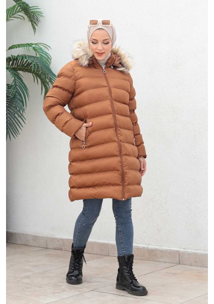 Camel Büyük Beden Kapüşonlu Tesettür Şişme Montt fiyatları