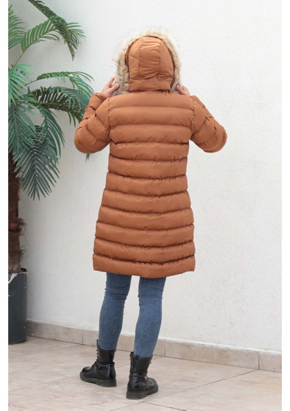 Camel Büyük Beden Kapüşonlu Tesettür Şişme Montt modelleri