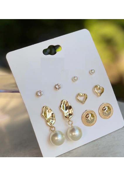Özel Trend Moda Sarkıt Inci Gold Zikron Taş Küpe Seti