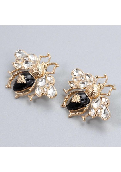 Yeni Lüks Moda Trend Kristal Zikron Taşlı Incili Büyük Arı Sinek Küpe Gold Altın Siyah fiyatları