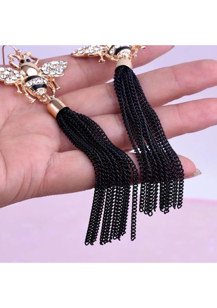 Moda Trend Arı Sinek Kristal Zikron Taşlı Uzun Zincir Sarkıt Lüks Küpe indirimleri