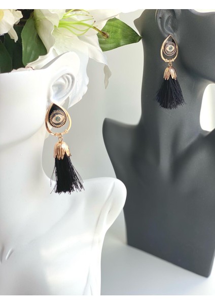 Trend Göz Nazar Damla Püsküllü Siyah Sarkıt Küpe fiyatları