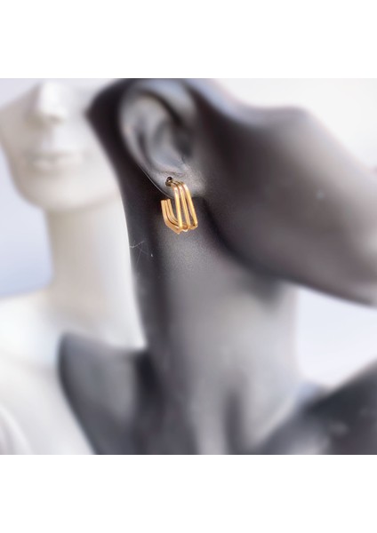 Yeni Lüks Trend Zara Model 3lü Sıra Kare Halka Çelik Küpe Gold Altın fiyatları