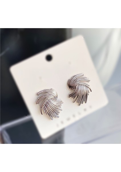 Yeni Lüks Trend Zara Yeplaze Çark Model Çelik Küpe Gümüş Gri