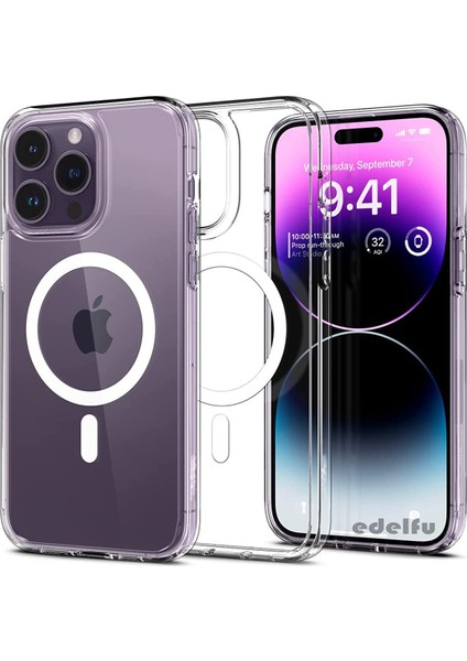Apple iPhone 14 Promax Magsafe Destekli Şeffaf Kılıf Kablosuz Sarj ile Uyumlu
