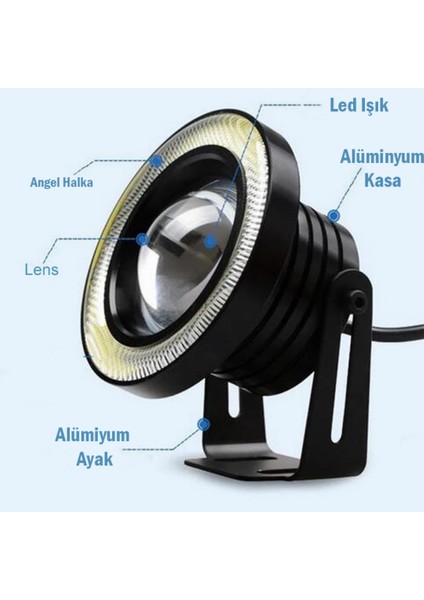 Universal Mercekli LED Angel Sis Farı, 76MM Beyaz Renk