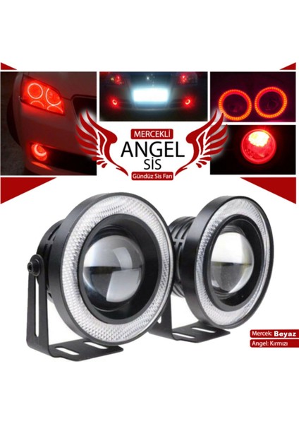 Universal Mercekli LED Angel Sis Farı, 76MM Kırmızı Renk