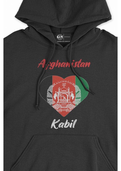 Kabil Afganistan Bayraklı Kalpli Siyah Sweatshirt Hoodie fiyatları