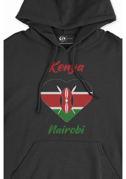 Nairobi Kenya Bayraklı Kalpli Siyah Sweatshirt Hoodie fiyatları