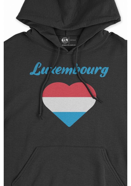 Lüksemburg Bayraklı Kalpli Siyah Sweatshirt Hoodie fiyatları