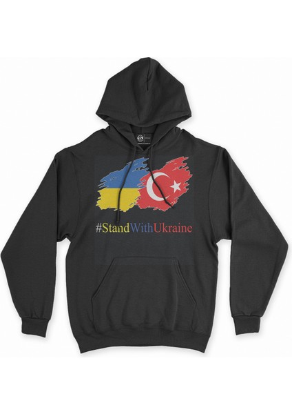 Stand With Ukraine Ukrayna Türkiye Siyah Sweatshirt Hoodie
