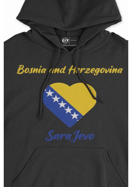 Saraybosna Bosna Hersek Bayraklı Kalpli Siyah Sweatshirt Hoodie fiyatları