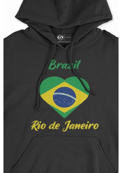Rio De Janerio Brezilya Bayraklı Kalpli Siyah Sweatshirt Hoodie fiyatları