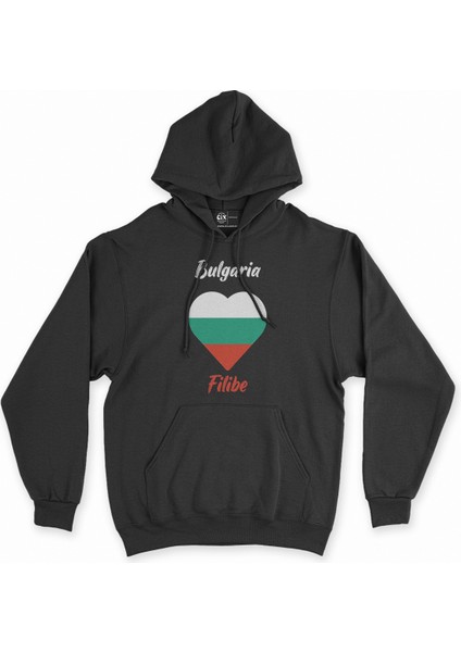Filibe Bulgaristan Bayraklı Kalpli Siyah Sweatshirt Hoodie