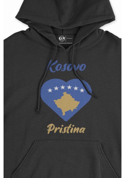Piriştine Kosova Bayraklı Kalpli Siyah Sweatshirt Hoodie fiyatları