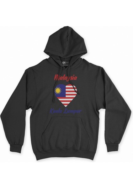Kuala Lumbur Malezya Bayraklı Kalpli Siyah Sweatshirt Hoodie