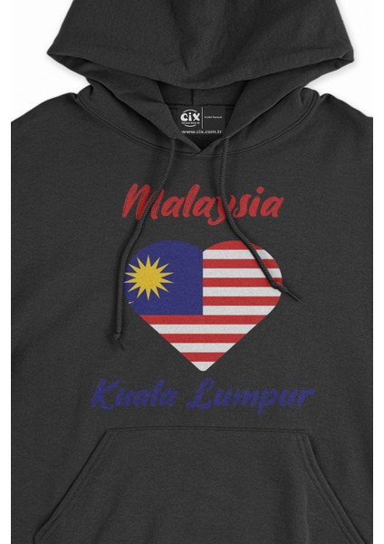 Kuala Lumbur Malezya Bayraklı Kalpli Siyah Sweatshirt Hoodie fiyatları