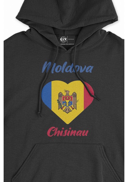 Kişinev Moldova Bayraklı Kalpli Siyah Sweatshirt Hoodie fiyatları