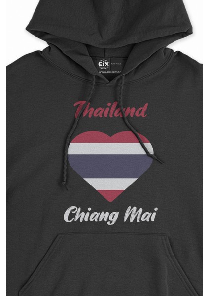 Chiang Mai Tayland Bayraklı Kalpli Siyah Sweatshirt Hoodie fiyatları