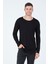 The One Siyah Pis Yaka Oval Kesim Uzun Kol %100 Pamuk Basic Slim T-Shirt 2