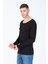 Siyah Kesik Yaka Uzun Kol %100 Pamuk Basic T-Shirt 2