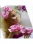Pembe Kristal Taşlı Yıldızlı Fiyonk Saten Taç Toka Mini Toka 4 Lü Luxury Set 1