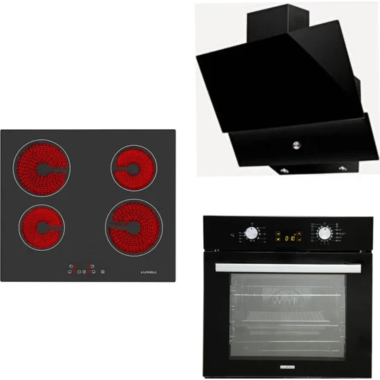 Luxell Kumtel Luxell Ankastre Set Siyah (Luxell V6-04T Elektrikli Ocak Luxell B66-SGF3 2 DÜĞME15 Program Fırın Luxell DA830 Davlumbaz )