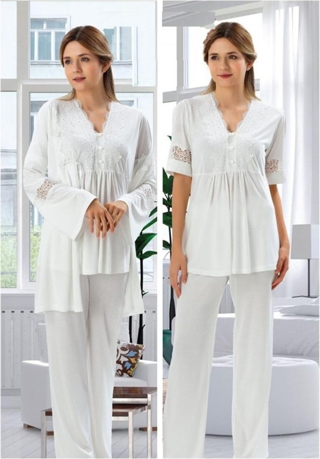 Duchesse 3007 Hamile Lohusa 3 Lü Pijama Sabahlık Takım görsel 4