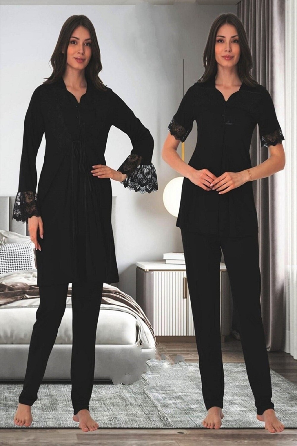 Puerpera Effortt Kadın Hamile Lohusa Pijama Takımı ve Sabahlık 9014 görsel 7