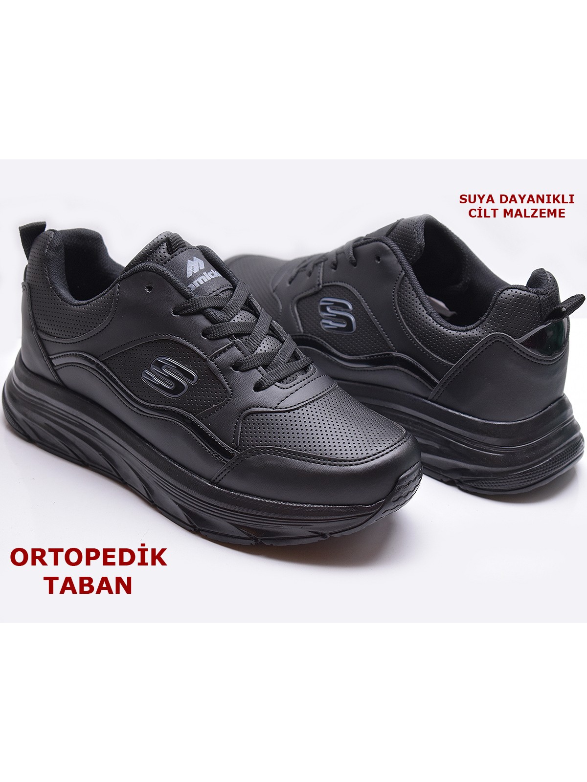 Ispartalılar 8888 Full Ortopedik Siyah Beyaz Yüksek Taban Kadın Spor Ayakkabı SUYA DAYANIKLI
