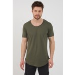 Tarz Cool Erkek Koyu Haki Pis Yaka Salaş T-SHIRT-TCPS001R67S