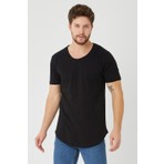 Tarz Cool Siyah Erkek Oval Kesim Slim Fit Pis Yaka Salaş T-Shirt