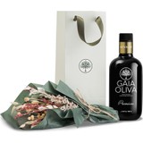 Gaia Oliva Premium Ayvalık Erken Hasat Natürel Sızma Zeytinyağı ve El Yapımı Çiçekli Seti