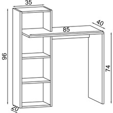 Fly Mobilya Darel Kitaplıklı Çalışma Masası, Safir Meşe Raflı Beyaz Bilgisayar Masası, Ofis Ders Laptop Masası