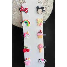 Queen Aksesuar 10 Lu Mini Figürlü Mickey Fiyonk Meyve Unicorn Dondurma Gökkuşağı Bebek Çocuk Toka Seti No1