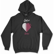 Cix Doha Katar Bayraklı Kalpli Siyah Sweatshirt Hoodie