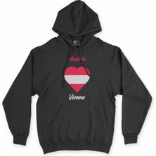 Cix Viyana Avusturya Bayraklı Kalpli Siyah Sweatshirt Hoodie