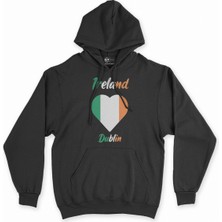 Cix Dublin Irlanda Bayraklı Kalpli Siyah Sweatshirt Hoodie