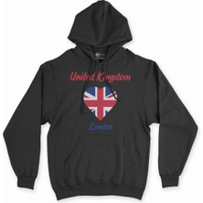 Cix Londra Ingiltere Bayraklı Kalpli Siyah Sweatshirt Hoodie