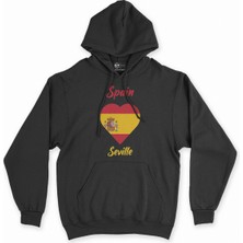 Cix Sevilya Ispanya Bayraklı Kalpli Siyah Sweatshirt Hoodie