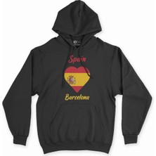 Cix Barselona Ispanya Bayraklı Kalpli Siyah Sweatshirt Hoodie