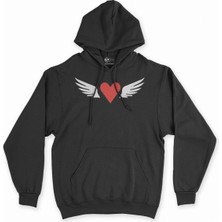 Cix Uçan Kalp Kanatlı Siyah Sweatshirt Hoodie