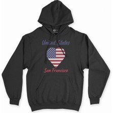 Cix San Francisco Amerika Bayraklı Kalpli Siyah Sweatshirt Hoodie