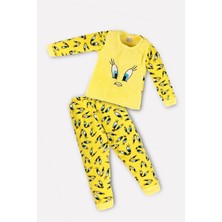 Dikarei Kız Çocuk Baskılı Peluşlu Pijama Takımı Tweety Pijama Polar