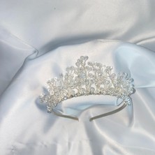 Lüks Düğün Aksesuarları Hande Beyaz Nişan / Kına Gelin Tacı