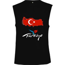 Tisho Türkiye,türkiye Bayrağı,türkiye Haritası. Siyah Kesik Kol Unisex Tişört