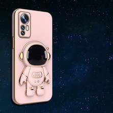 MTK Moveteck Xiaomi Mi 12T Pro Uyumlu Kılıf Kamera Koruma Korumalı Astronot Standlı Sevimli Parlak Gold Kenarlı