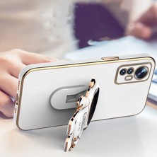 MTK Moveteck Xiaomi Mi 12T Pro Uyumlu Kılıf Kamera Koruma Korumalı Astronot Standlı Sevimli Parlak Gold Kenarlı