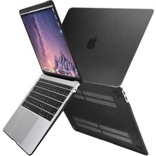 TEKNETSTORE Macbook Air 13" 2020 (M1 Çip) Uyumlu A2337 Karbon Siyah Şeffaf Kılıf