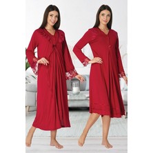 Effortt Model Vişne Sabahlıklı Lohusa Gecelik TAKIM2425 Vişne Renk